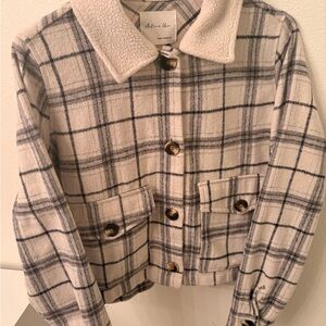 Women's Checkered Coat - Cream and Gray